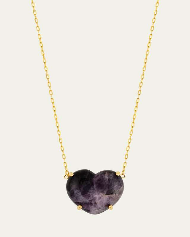 Amethyst Heart Necklace in 14K Yellow Gold, 16-18"L